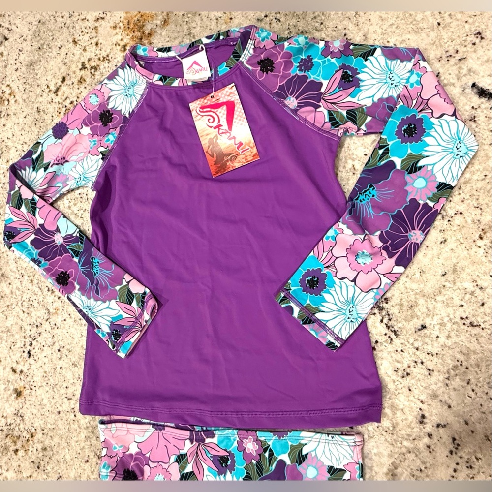 Kanu Surf Kids Floral Rashguard Set - Purple and Blue - Picture 4 of 11